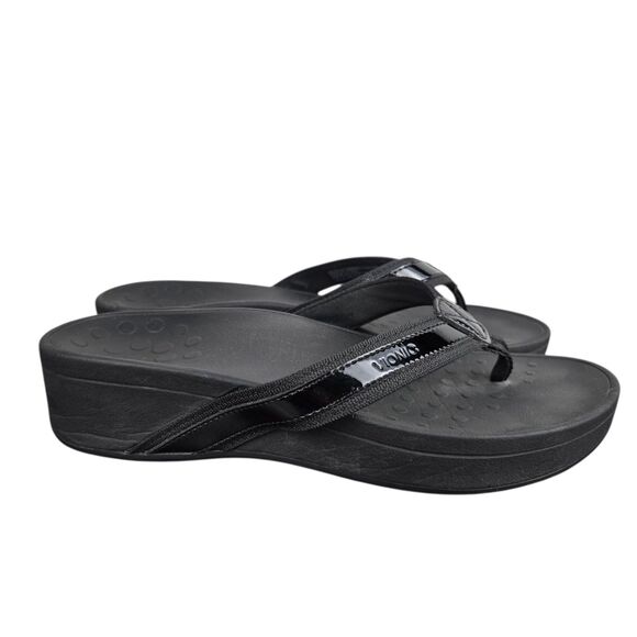 Vionic 380 High Tide Sandals Sz 8 Black Flip Flop Wedge - Picture 7 of 12